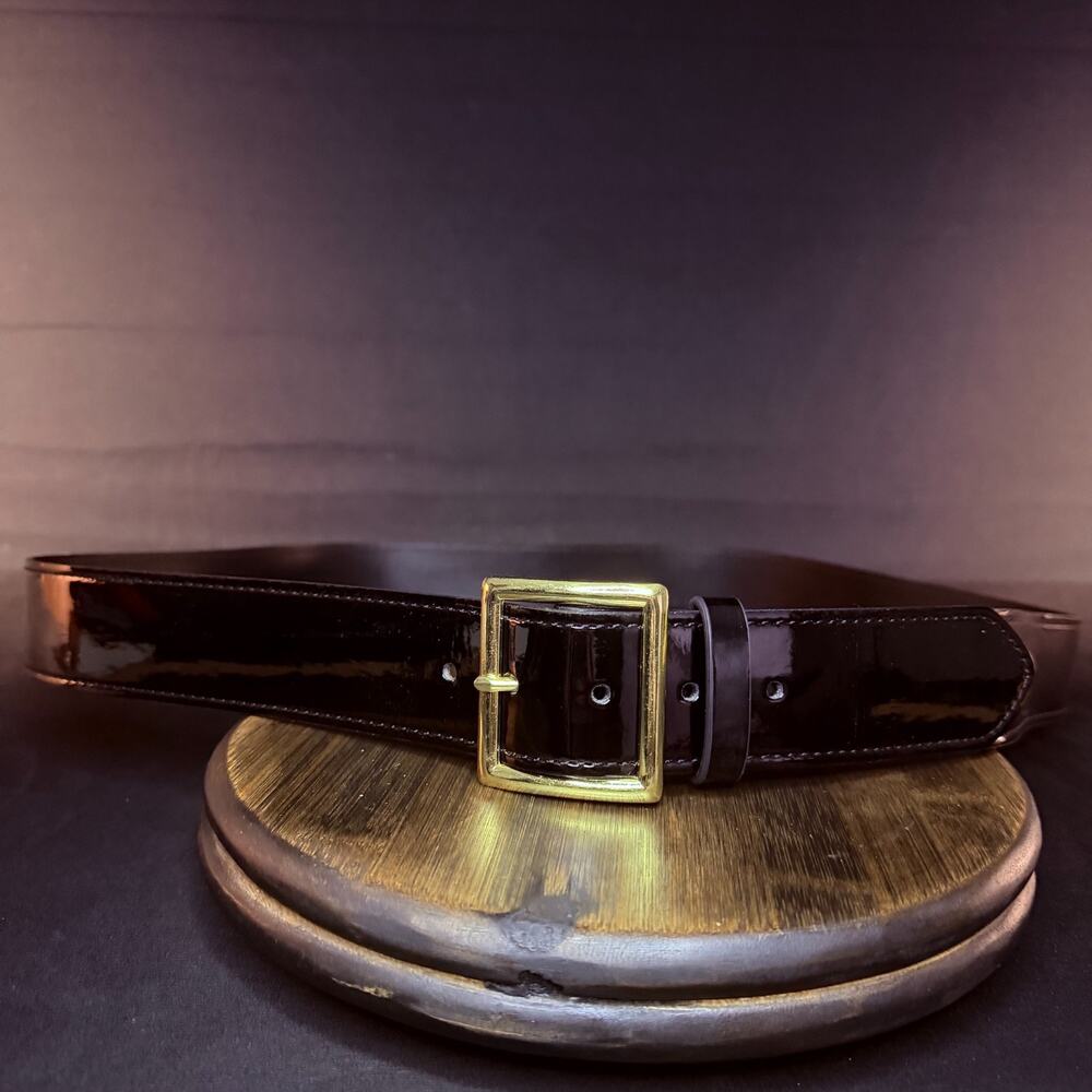 Galls Off Duty Belt Size 52" Black Hi Gloss Leather Brass Buckle LP157